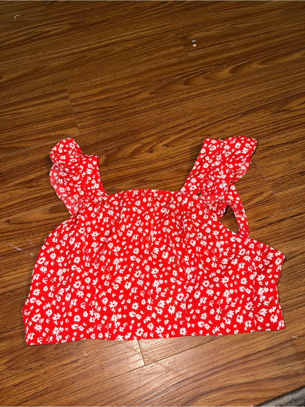 Red Floral Ruffle-Strap Crop Top